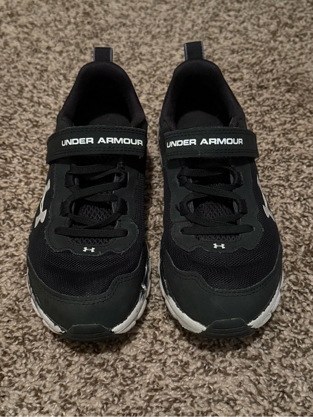Under Armour Black and White Kids Hook-and-Loop Athletic Sneakers